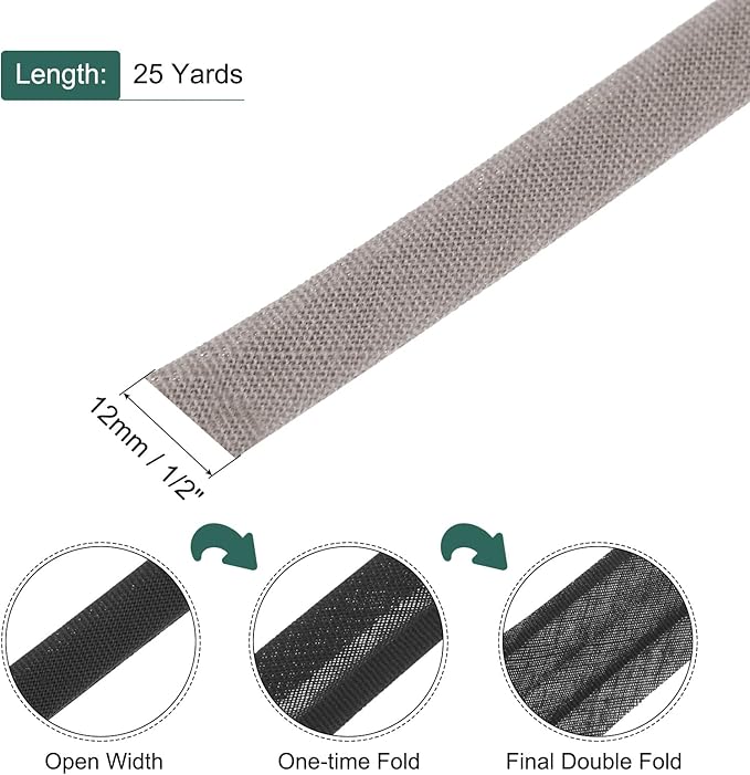 MECCANIXITY 1/2 Inch Double Fold Bias Tape Polyester Continuous Bulk Bias Tape for Sewing,Seaming Quilting Hemming Binding Crafts (Light Brown 25 Yards)