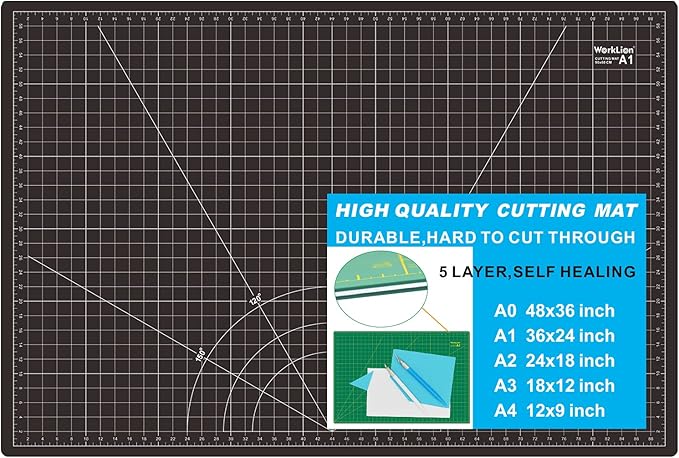 WORKLION Self Healing Cutting Mat: 24 x 36 inch Large Double Sided 5-Layer Gridded PVC Cut Mat for Sewing & Quilting & Scrapbooking & Arts and Crafts Projects (Green/Black)…