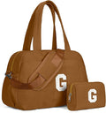 Monogrammed Gifts for Women-Girly Gift -Duffle Bag with Letter, Carry On Bags for Women，Overnight Bag with Wet Pocket，Lightweight Travel Bags Personalized Gym Tote with Makeup Pouch