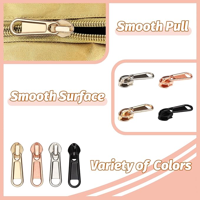 DOITEM 24Pcs Zipper Repair Kit Zippers Replacement 5# Zipper Pull Rescue Kit for Clothing Jackets Purses Luggage Backpacks (4 Colors)
