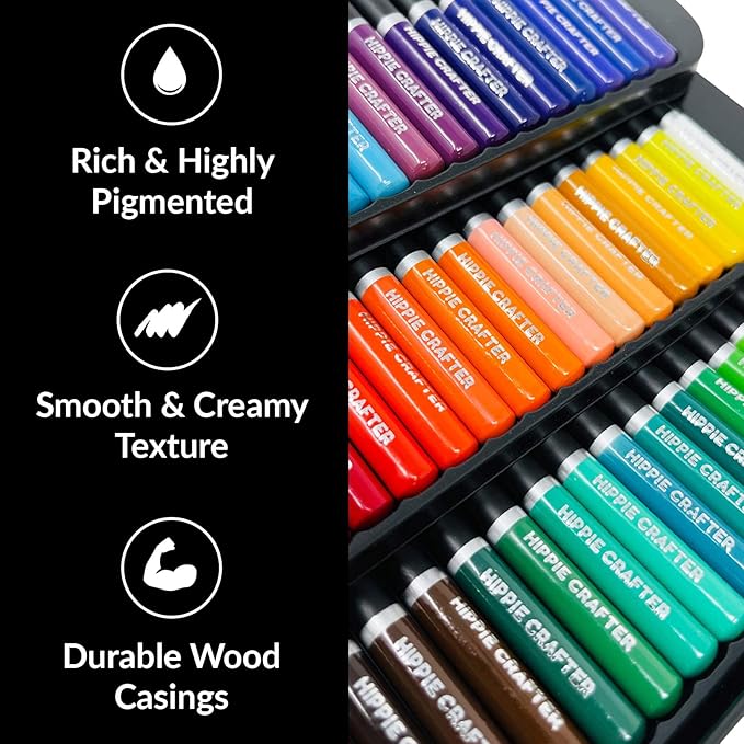 HIPPIE CRAFTER Color Pencils, 72 Colored Pencils for Adult Coloring Books, Professional Artist Set, Premium Soft Pencil Colors for Drawing, Sketching, and Art Supplies for Beginners and Kids