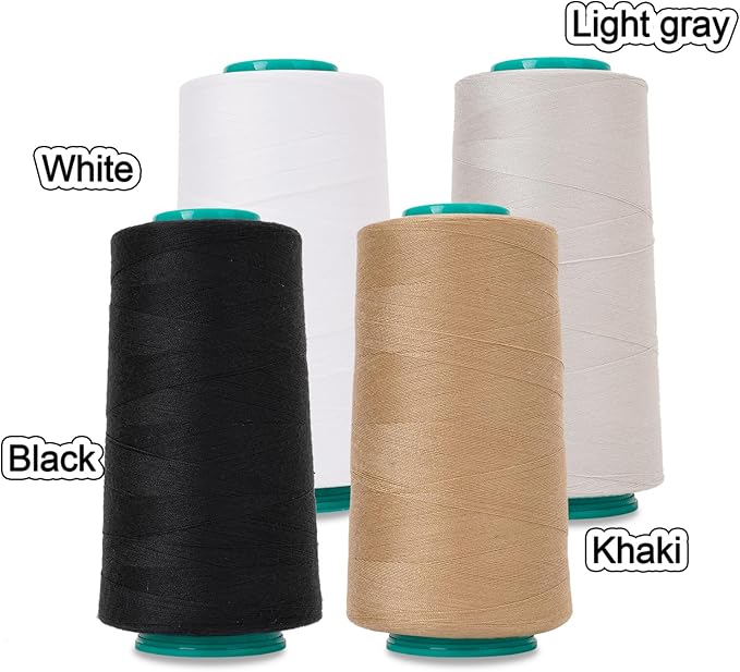 Sewing Thread Cones 4 Pack-3000Yds All Purpose Polyester Thread for Sewing,Tex 30,Quilting, Serger Machines, Overlock, Embroidery (Black,White,Light Gray,Khaki)