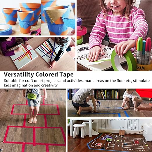 Colored Masking Tape Thick, Color Painters Tape for Kids, 8 Rolls 2 inch Wide x 10 Yards Each, Colorful Paper Tapes Rainbow Colors for Labeling Packing, Painter Tape Variety Pack, Craft Tape