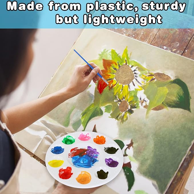 36Pcs Plastic Paint Palette, Round with 10 Wells & Central Reservoir, White, Perfect for Kids, Adults & DIY Crafts