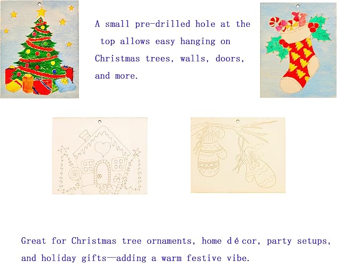 Piatoeke 16PCS 5.9×4.7in Unfinished Wooden Christmas Cutouts Board for Kids Painting, Wood Crafts DIY Fun Things to Paint and Hang (Christmas)