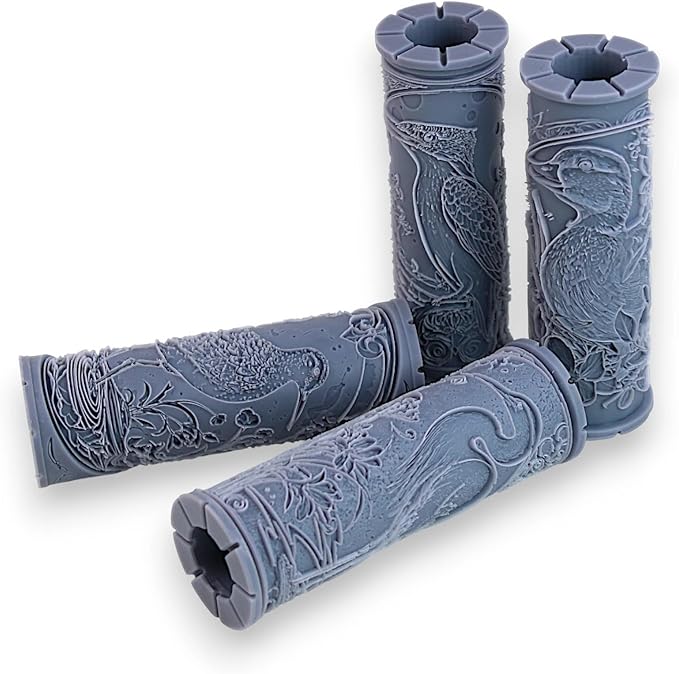 Waterbird Collection 4-Pack Clay Texture Rollers (4") - Bird Set #02 - Embossing Pattern Rollers for Polymer & Ceramic Clay, Pottery & Crafts