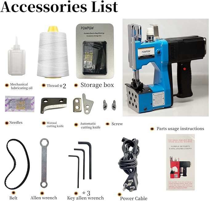 Bag Sewing Machine, 2s/bag Portable Bag Sewing Machine, Industrial Bag Closing Machine for Packing Woven Bags Non-woven Fabrics Leather (Blue, Corded - 110V)