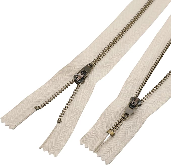 Leekayer 3# Jeans Zipper 4 Inch Antique Brass Metal Zipper 10cm Close End Zippers 6pcs,(Beige-Brass)