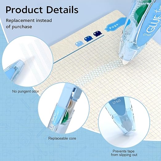 CHANGLi 8pack Refillable Glue Tape for Scrapbook, 16FT*1/5 Inch Double Sided Tape for Crafts, Scrapbooking Supplies, Reusable Adhesive Glue Runner for Gift Wrapping, Photo
