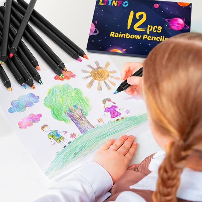 Stocking Stuffers for Kids, Colored Pencils, Art Supplies, 12 Rainbow Pencils, Teen Girl Gifts Trendy Stuff, Arts and Crafts for Kid Ages 8-12, Kids Stocking Stuffers, Gifts for 6-12 Year Old Girl