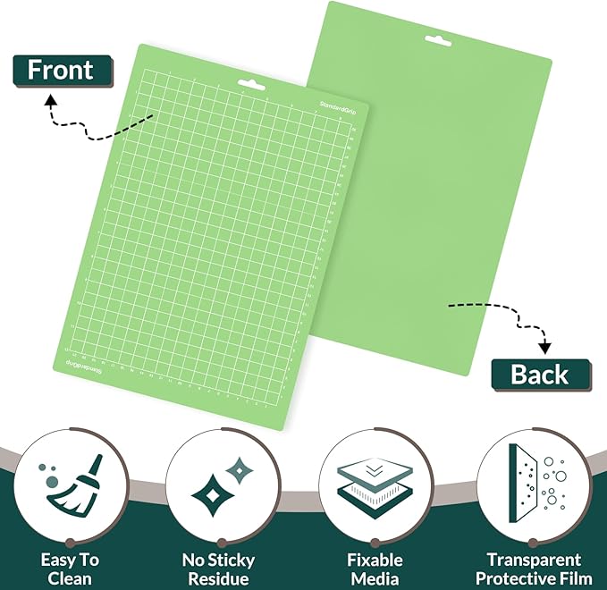 WISYOK 12x8.5 Inch Cutting Mats for Cricut Joy Xtra, 2-Pack Standard Grip Reusable Adhesive Mats for Crafts, Quilting, Sewing