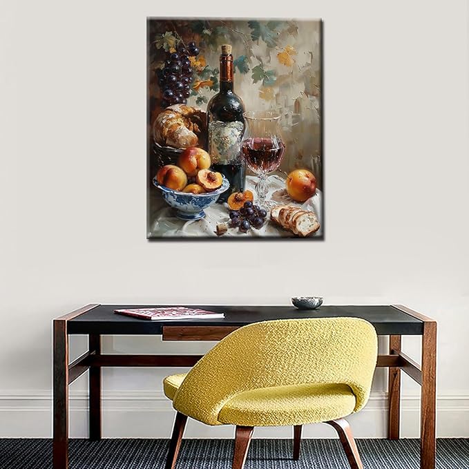 Tucocoo DIY Paint by Numbers for Adults Vintage Wine Fruit DIY Digital Oil Painting Acrylic Painting Kits Canvas Wall Art Wine Fruit Retro Room Decor 16x20 Inch （DIY Frame ）