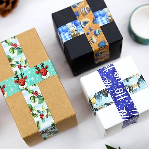 12 Rolls Winter Washi Tape Set, Blue Decorative Tape Snowflake ICY Christmas Themed Masking Tape for Journaling Supplies, Junk Journal, Scrapbooking, DIY Arts & Crafts, Gift Wrapping