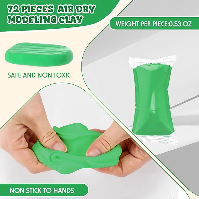 72 Pcs 38oz Air Dry Clay Bulk Modeling Magic Ultra Lightweight Foam Modeling Clay for Kids Adults DIY Gifts Party Arts Crafts and School Project Supplies(Emerald Green)