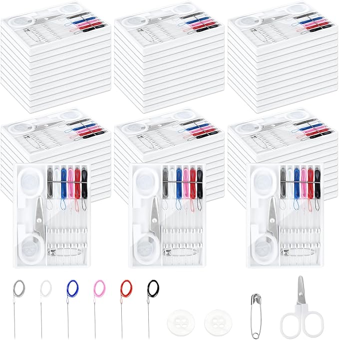 Milkary 60 Boxes Mini Sewing Kit, Travel Portable Hand Sewing Kit Bulk, Pre-Thread Needle Tools Holder Box with Threads Scissors Pin Button for Beginner Traveler DIY Repair Home Hotel