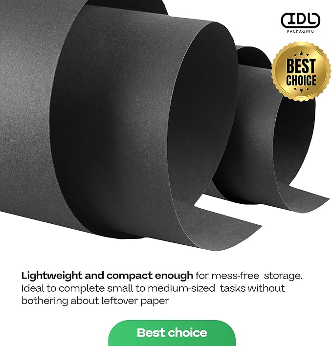 Black Kraft Paper Roll 12" x 1200" (100 feet) with Cutter - USA-Made Wrapping Paper for Packing, Moving, Shipping & Crafts/Arts - 100% Recyclable Natural Craft Material by IDL Packaging