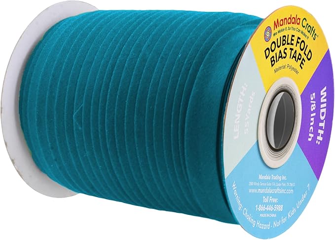 Mandala Crafts 55 Yards 5/8 Inch Dark Teal Double Fold Bias Tape for Sewing - Bias Binding Tape for Quilting Binding, Hemming, Seam, and Fabric Piping