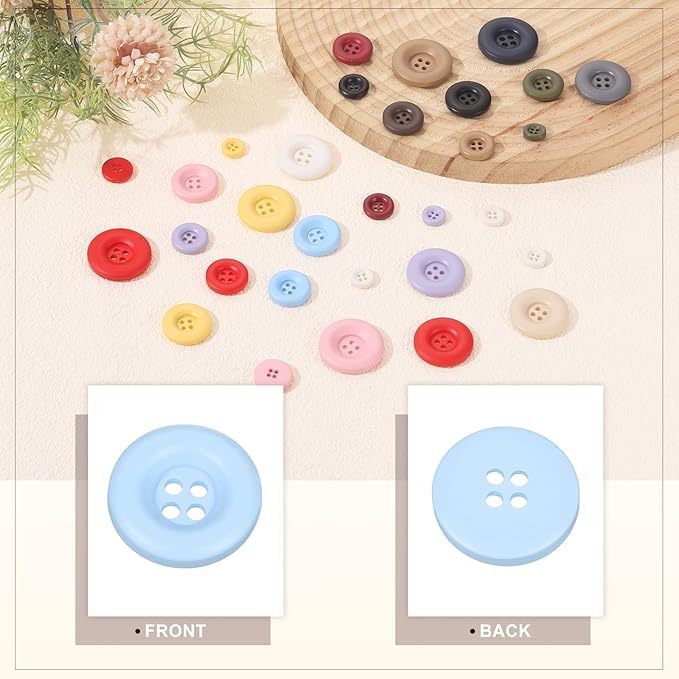HARFINGTON 50pcs Sewing Button 15mm (5/8 Inch) 4 Holes Resin Thickened Round Crafting Replacement Buttons for Clothing DIY Crafts Decoration, Light Blue