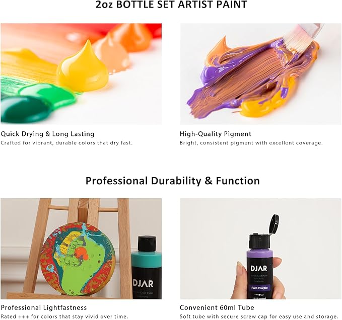 DJAR Acrylic Paint Set, 36 Colors 2 fl oz/60ml Bottles, Art Supplies for Painting Canvas, Glass, Egg, Wood