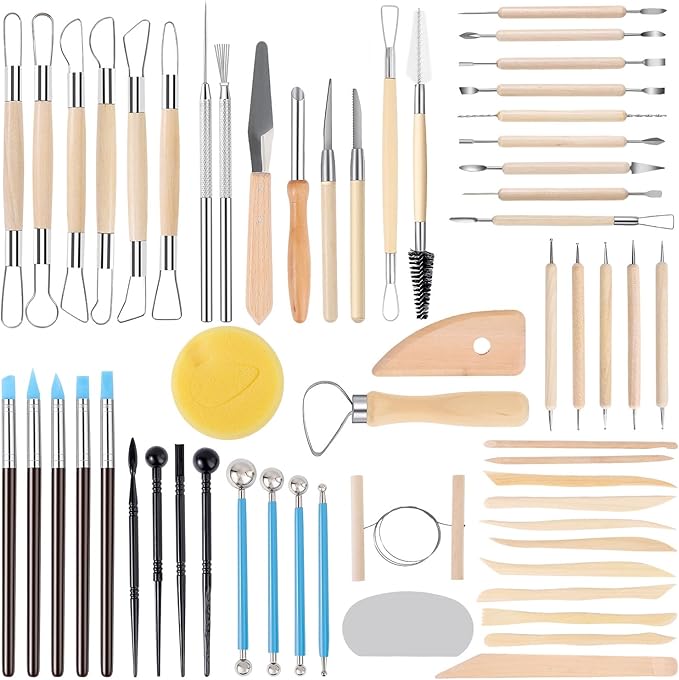 Tovotum 57PCS Pottery Sculpting Tools Ceramic Clay Carving Tools Set for Beginners Expert Art Crafts Pottery Clay Tool