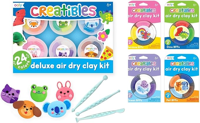 Ooly Creatibles 40 Pieces Deluxe Set - Air Dry Clay for Kids, 40 Colors Modeling Clay with 3 Shaping Tools, 7 Storage Tubs, Non-Toxic Craft Supplies, DIY Art Supplies for Kids Ages 6 and Up