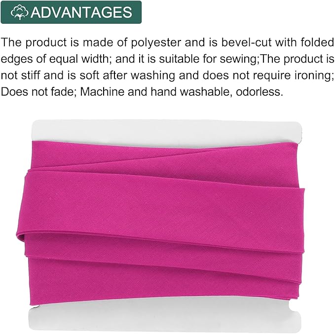 MECCANIXITY 1 Inch Double Fold Bias Tape Continuous Bulk Cotton Bias Tape for Sewing Seaming Quilting Hemming Binding Crafts (Rose Red 6 Yards)