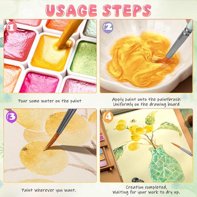2pc Forestry Shifting Watercolor Set - Shimmer Metallic and Color Shifting Paint - Complete Colorful Kit for Art