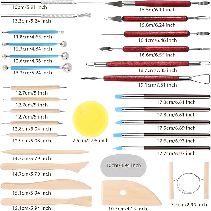 SHENOMAD 30PCS Clay Sculpting Tools with Wire Pottery Modeling Ceramics Polymer Tools Set for Air Dry Clay Carving Molding Pottery Crafting Beginners