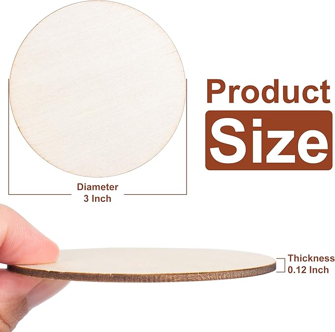 3" Wood Circles for Crafts, 50PCS Unfinished Wood Rounds for Painting, Wood Burning, DIY Art, and Door Hanger Projects
