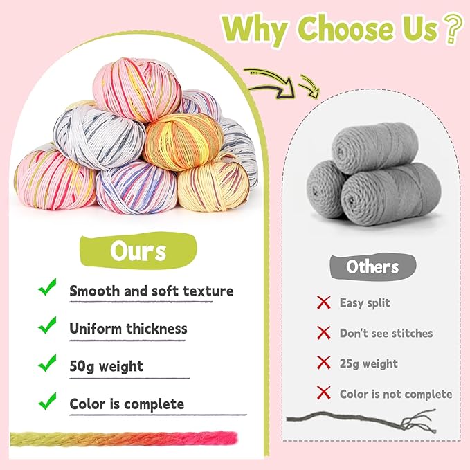 Katech 20 Skeins Cotton Yarn for Crocheting-55% Cotton 45% Acrylic-4 Medium (Worsted)-Super Soft Milk Cotton Yarn-Great Crochet and Knitting Starter Kit for Colorful Craft（Color G）