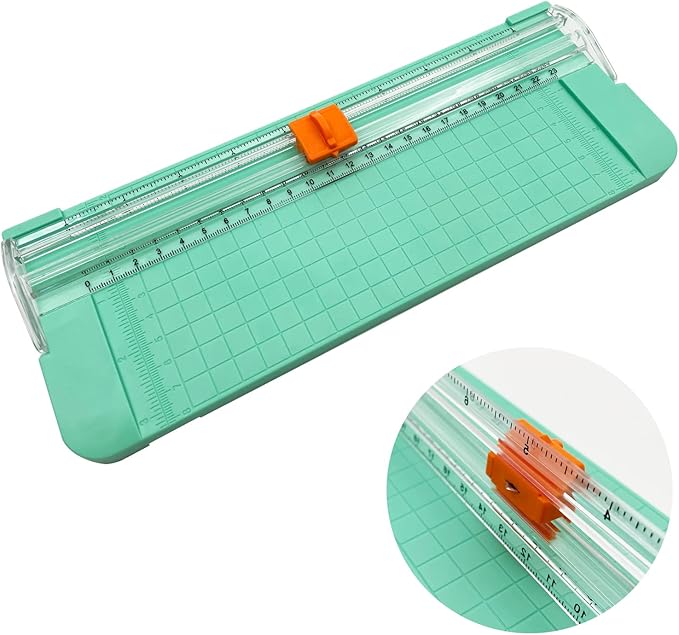 Paper Cutter, A4 Paper Trimmer with Security Safeguard & Side Ruler Portable Straight Edge Cutter for Scrapbooking Craft Paper, Photos, Label, Cardstock (Green)