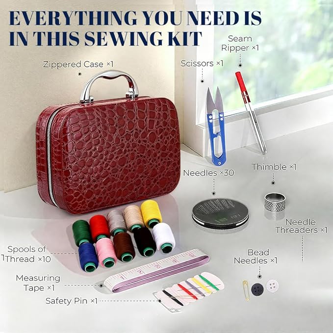2025 New Big Eye Steel Needles Set, Sewing Kit Storage Box DIY Embroidery Crafting Kit Tool, Upgrade Needle Thread Hand Steel Sewing Needles Kit Fix Anything Anytime Portable (Black)