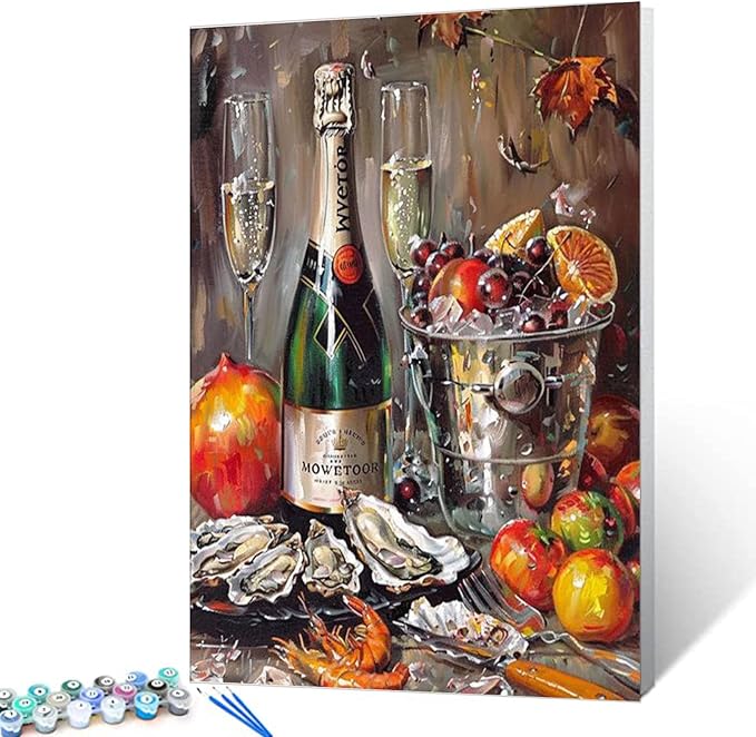 Tucocoo DIY Paint by Numbers for Adults Vintage Wine Fruit Digital Oil Painting Acrylic Paint Canvas Wall Art Retro Room Decor 16x20 Inch (DIY Frame)