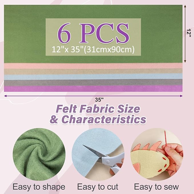 XSEINO 6 Rolls 12"x35" 1.4mm Thick Soft Felt Fabric Sheet 6 Assorted Morandi Series Colors Felt Pack for DIY Craft Sewing Squares Nonwoven Patchwork