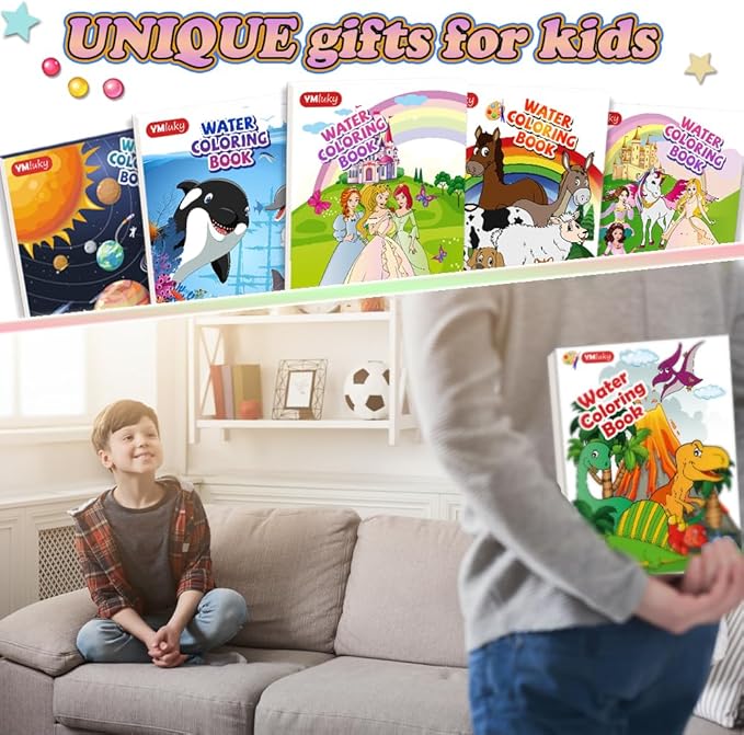 YMluky Paint with Water Books for Kid,6 Coloring Book with Magic Paint Set for Kids,Travel Coloring Kit，Arts and Crafts Suitable for Birthday (Kids Love)