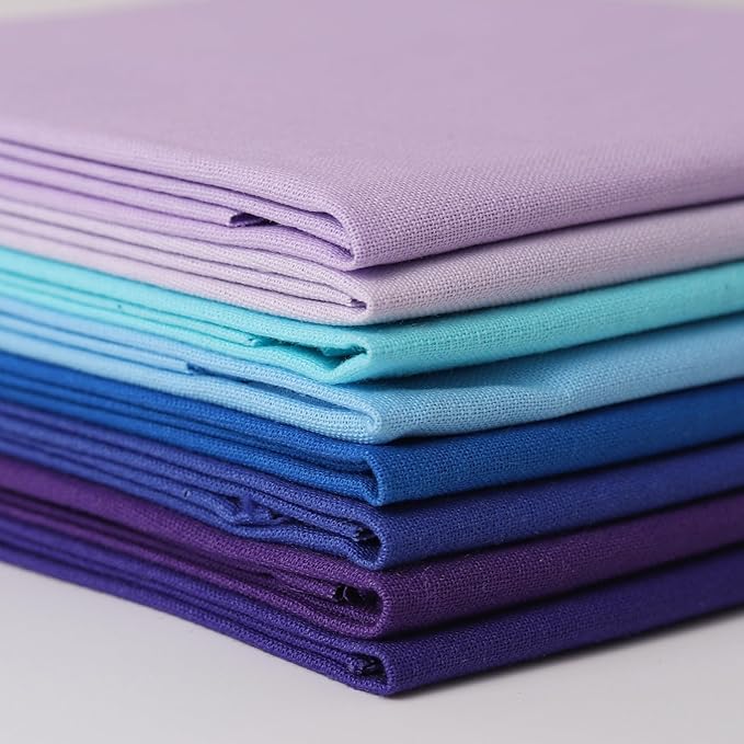 18 * 21inch Cotton Fabric Premium, Solid Precut Fabric Pure Quilting Fat Quarter Bundles Patchwork for Sewing DIY Craft (Blue Purple, 8PCS)