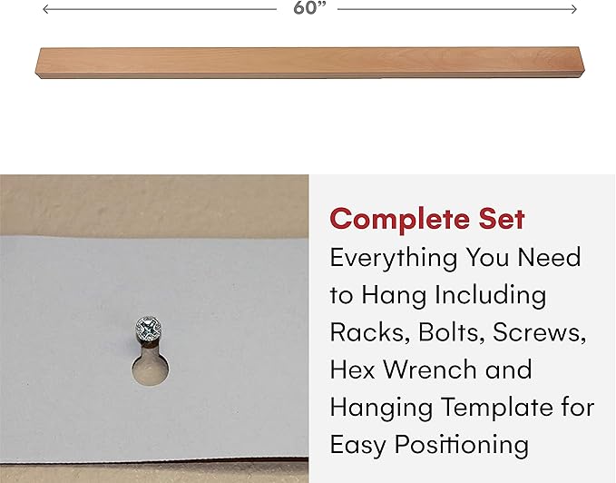 Precision Quilting Tools Quilt Hanger Rack, Knob-Less Modern Wooden Design for Wall Hanging to Clamp Quilts, Rugs, Tapestries (Light Stained Wood 60" Size), Tapestry Hangers, Mounted Quilt Rack