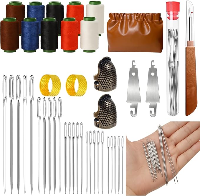44PCS Big Eye Steel Sewing Needle Kit, Professional Stainless Steel Hand Sewing & Repair Tool Set with Threader, Thimble, and Storage Box for Home, Tailor & DIY Crafts (43Pcs)