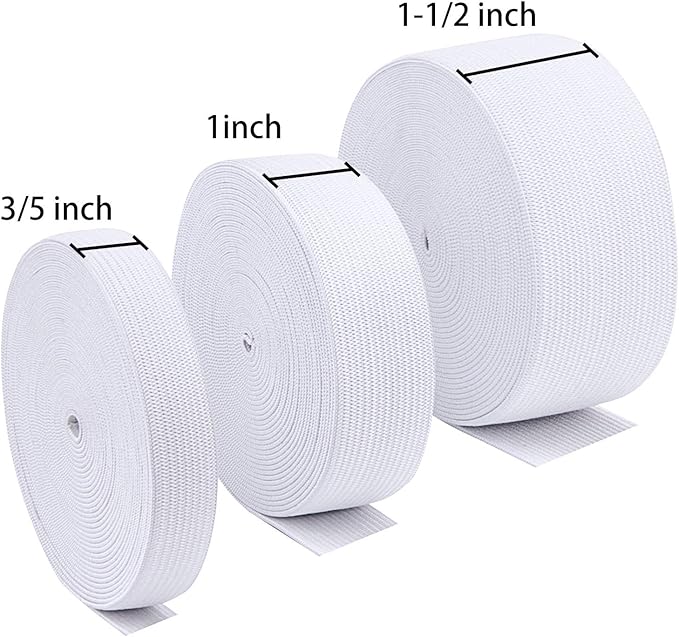 3 Rolls Sewing Stretch Elastic Band Spool, 3/5, 1, 1-1/2 Inch in Width, 5.5 Yards/Roll (White)