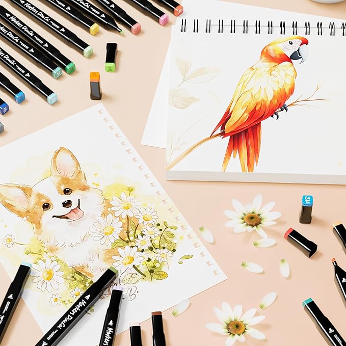 RUN HELIX Alcohol Markers, 168 Colors Dual Tip Markers Broad Brush Tip and Fine Tip, Marker for Coloring Drawing Painting Art, Alcohol Marker Set with Case for Adults (Black Barrel)