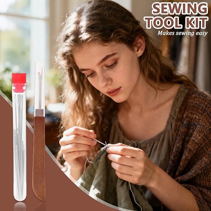 37PCS Sewing Tool Set, Steel Sewing Needle Kit, Threader and Needle Repair Kit, Portable DIY Sewing Tool Set for Beginners and Professional Crafters