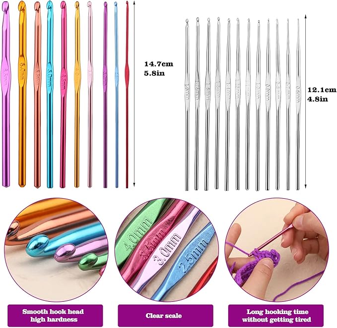 IMZAY 66 Pcs Crochet Needles Set, Crochet Hooks Set with Storage Case, Ergonomic Blunt Needles Stitch Marker DIY Hand Knitting Craft Art Tools for Beginners(Yellow)