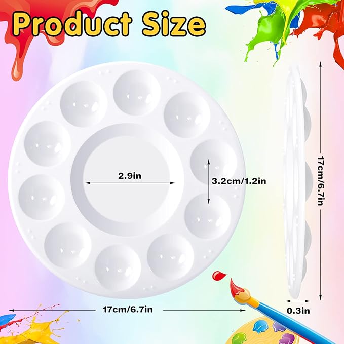40Pcs Paint Tray Palettes,Plastic Paint Pallets,Round Paint Pallet for Kid & Students,White Paint Palette with 10 Wells for Art Class,DIY Craft,School Project,Painting Party