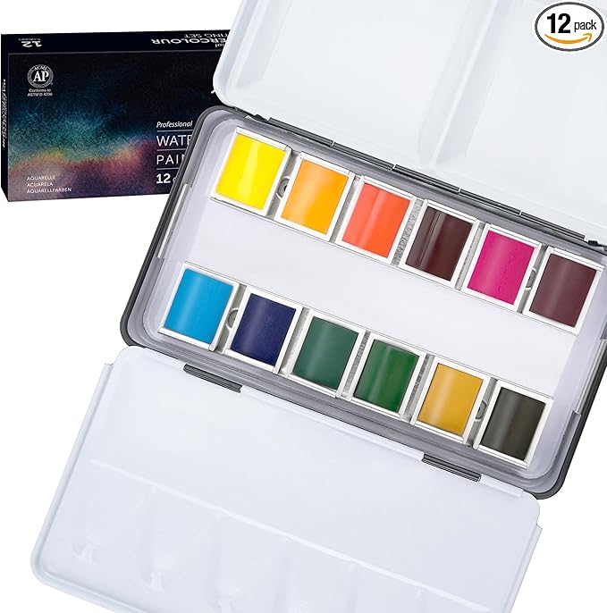 PHOENIX Professional Watercolor Paint Set - Floral Color, 12 Spring Colors Half Pan Water Color Paint Palette with Tin Box, Portable Travel Watercolors for Adults, Artists