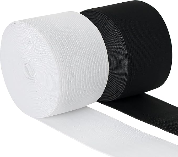 2 Inch Elastic Band for Sewing, Crafts, DIY, High Elasticity, (White 5yards, Black 5 Yards)