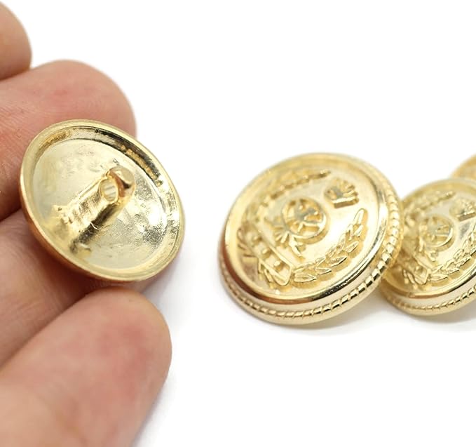 Gold Metal Shank Buttons - 12 Pcs - 4 Size Options - Floral Crown Round Metal Shank Buttons for Men Women Blazer Coat Uniform Shirt Suit and Jacket Sewing Craft DIY N5703
