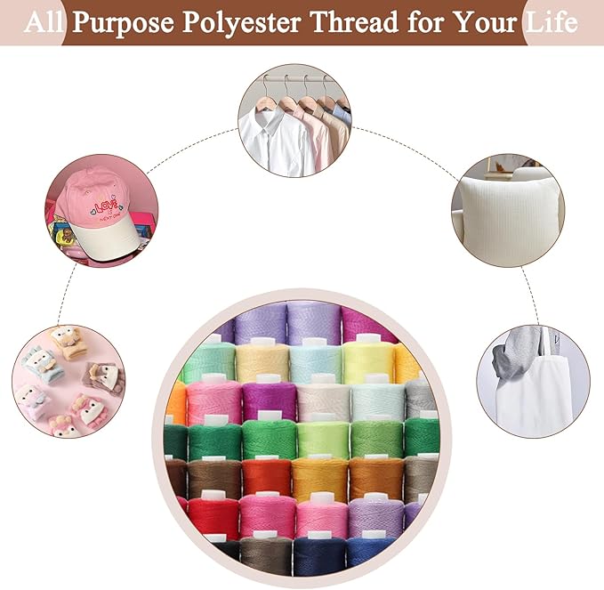 80 Spools All Purpose Sewing Thread 400 Yards, Assorted Colors,Polyester Threads for Sewing Machine, Sewing Machine Supplies for Beginners, Hand Stitching, Quilting, Serger