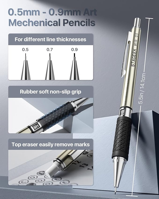 Mechanical Pencil Set with Leather Bag 30 Count, Drawing Pencils 0.5, 0.7, 0.9MM & 3PCS 2MM Sketching Pencils with 464PCS Lead Refills (6B 4B 2B HB 2H 4H Color) for Artist Drafting Drawing