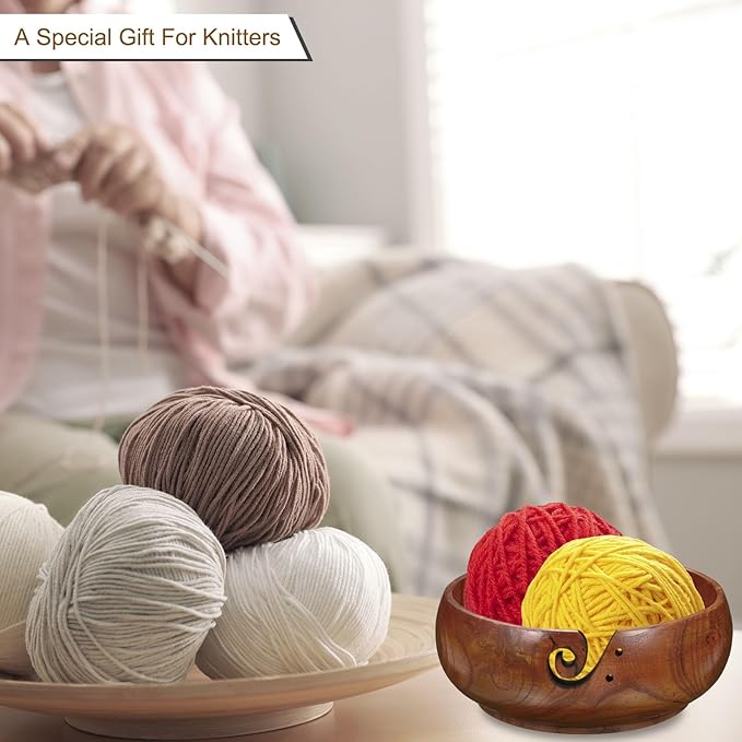 PATIKIL Wooden Yarn Bowls for Crocheting Bamboo Yarn Knitting Bowl Yarn Storage Bowls Yarn Holder Dispenser for Crocheting and Knitting, 7.1" x 3"