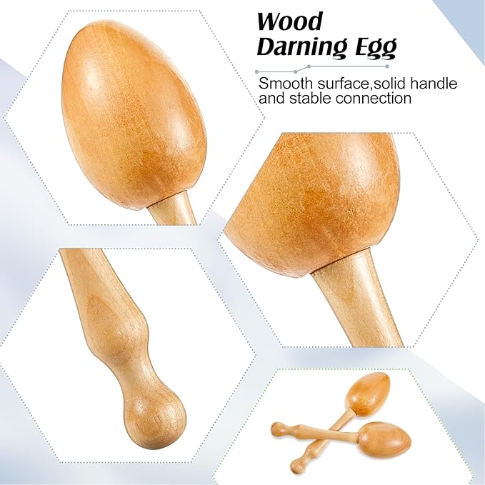 Jexine Darning Egg for Socks Wooden Darning Supplies Kit with 9 Large Eye Needles 16 Colors Sewing Threads for Socks Clothes Adults Darner DIY Handicraft Home Sewing Care(Grey Blue)